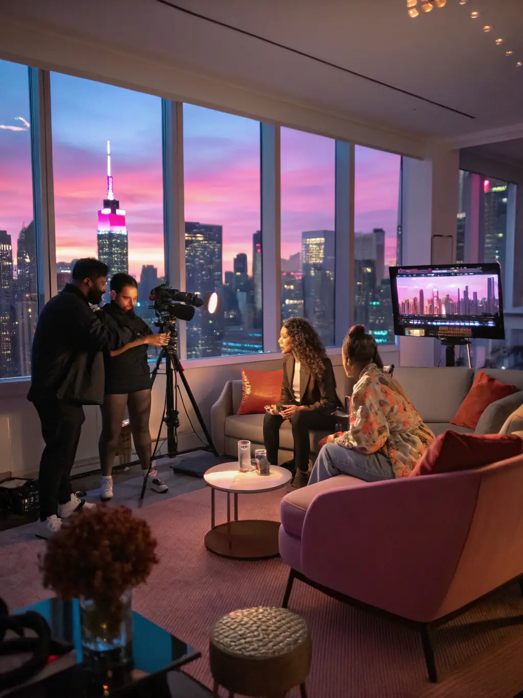 A creative studio with influencers filming and producing content for social media, showcasing Content Creation & Strategy at Digifyre.